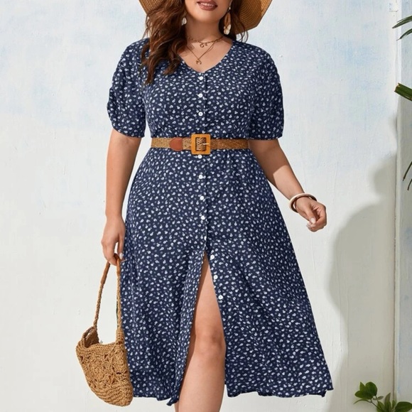 NWOT Plus Ditsy Floral Button Front Dress Without Belt - Picture 4 of 6